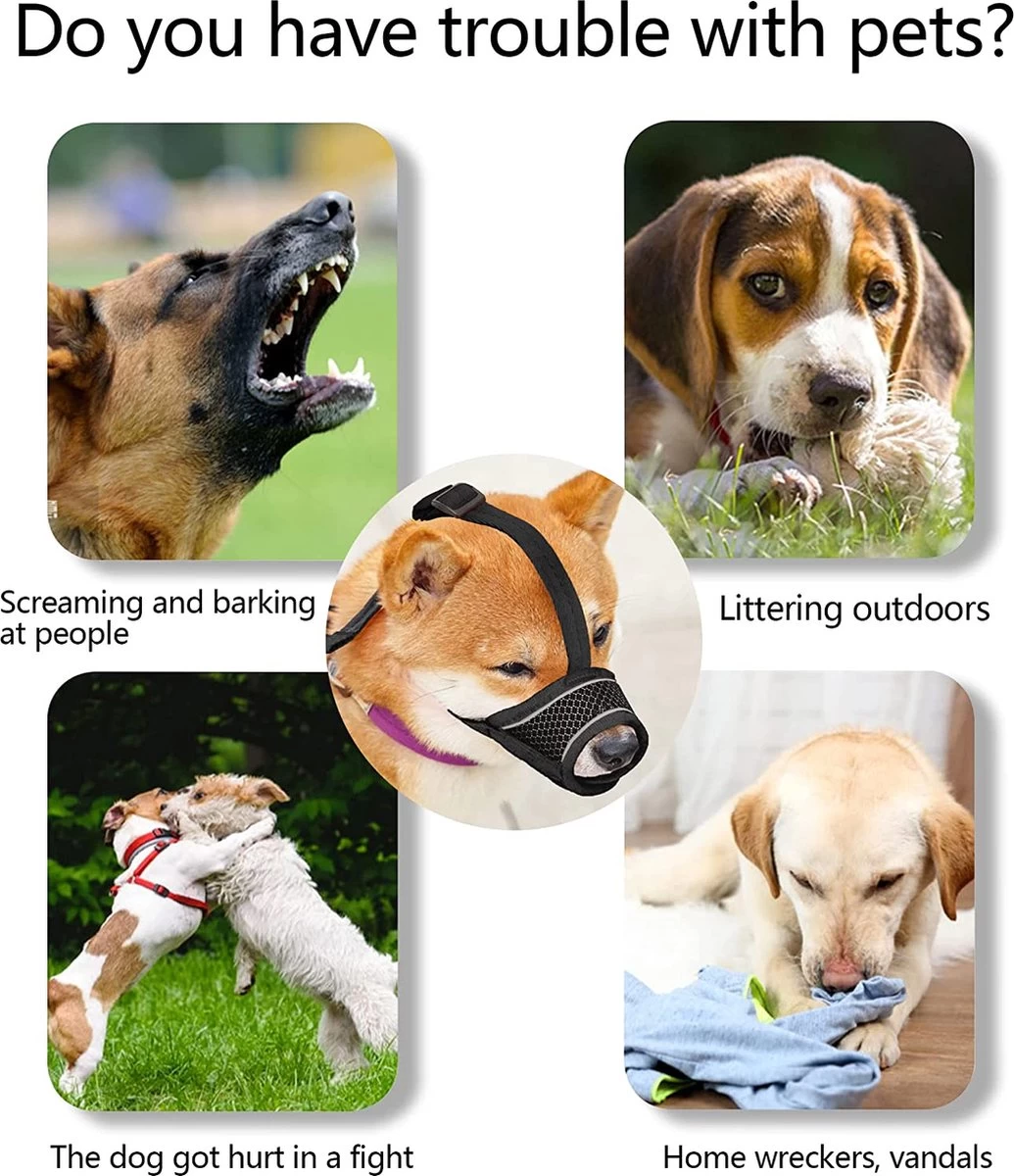 Merkloos Hoog Kwaliteit Muilkorf Met Bedrukt Patroon - Muilkorf Hond - Hondensnuit - Anti Blaf En Bijt - Voor Kleine En Grote Honden Maat M Zwart Reflecterend - Afbeelding 2