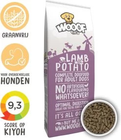 WOOOF Lam & Aardappel 18KG - Geperst 100% Graanvrij Hondenvoer - Geperste Graanvrije Hondenbrokken - 100% Hypoallergeen Hondenvoer
