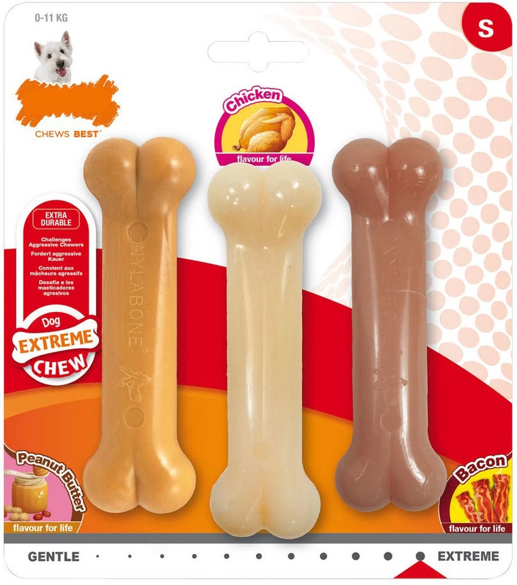 Nylabone - Extreme Triopack Kauwbotten Met Smaken Pindakaas, Kip En Bacon - Small - Afbeelding 7