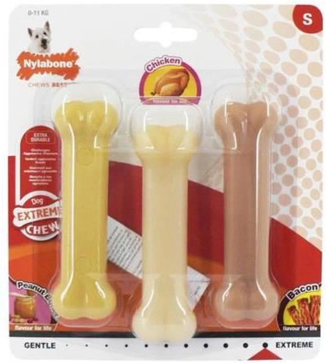 Nylabone - Extreme Triopack Kauwbotten Met Smaken Pindakaas, Kip En Bacon - Small - Afbeelding 8