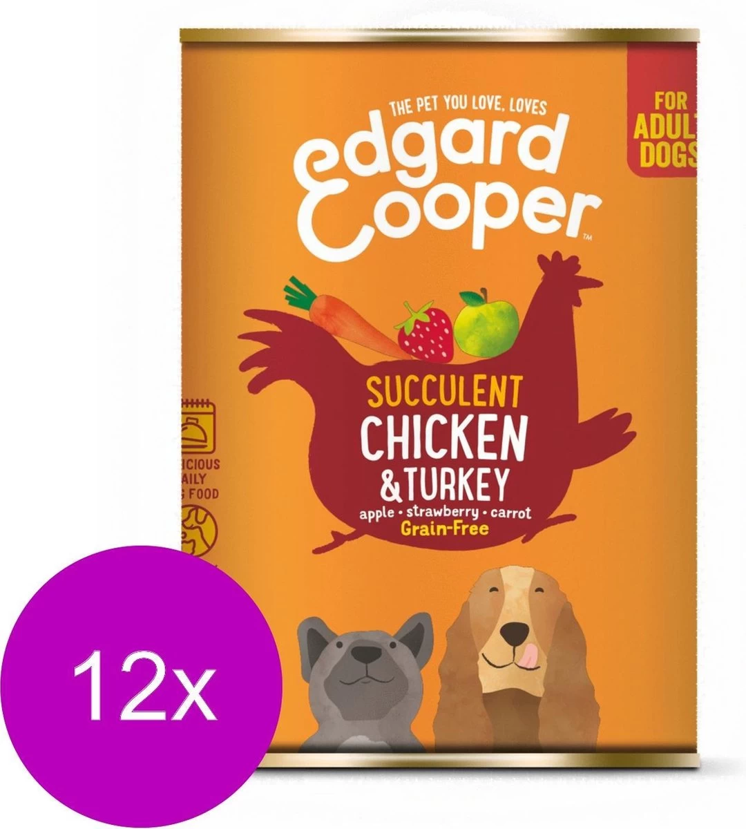 Edgard & Cooper Kip & Kalkoen Blik - Voor Volwassen Honden - Hondenvoer - 12 X 400g