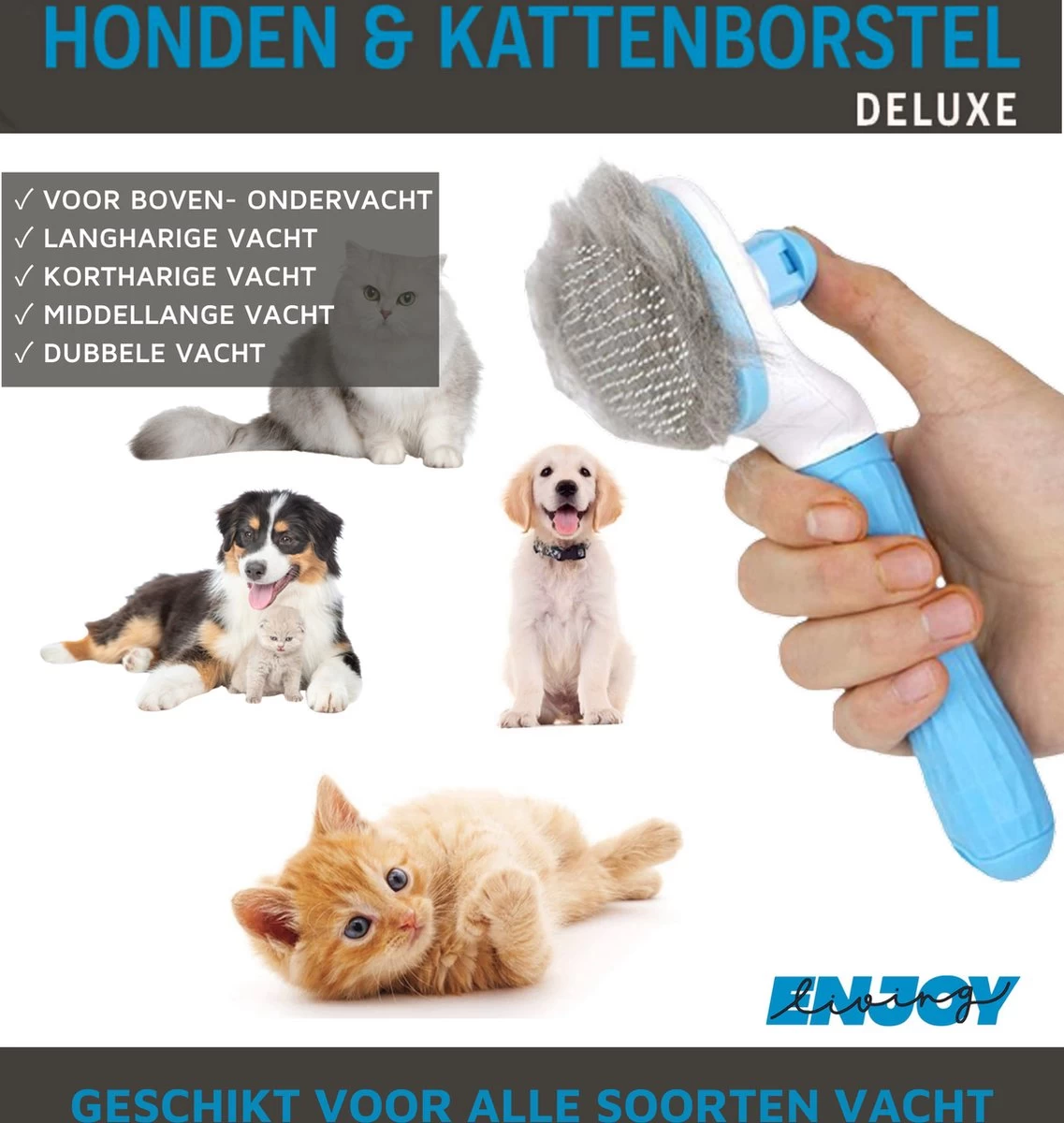 Professionele Kattenborstel/Hondenborstel + BONUS - Bovenvacht | Ondervacht - Langharige | Kortharige - Haarverwijderaar Voor Huisdieren - Kattenkam - Hondenkam - Afbeelding 7