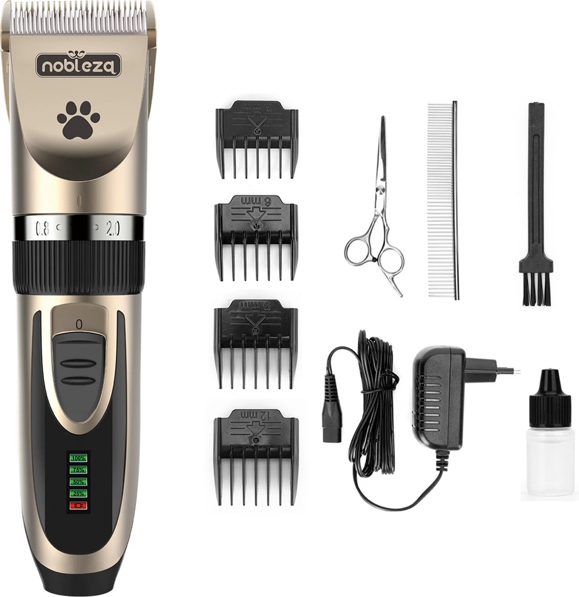 Nobleza Dieren Tondeuse Set - 4 Opzetkammen - Draadloos - Voor Huisdieren Katten & Honden