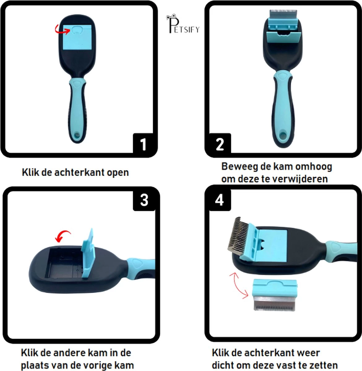 Petsify - Dierenborstel - Professionele 5 In 1 Hondenborstel - Voor Hond En Kat - Tweezijdig - Hondenkam - Kattenborstel - Kattenkam - Afbeelding 6