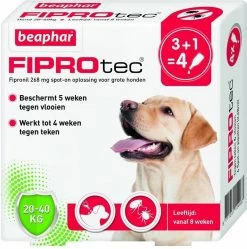 Beaphar Fiprotec Anti Vlooien En Teken Druppels Hond 20 - 40 Kg 3 + 1 Stuks