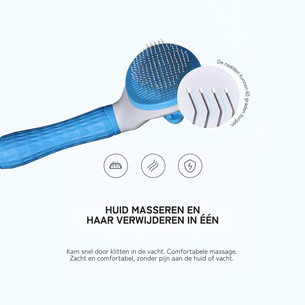 Lorell Pet Company Kattenborstel/Hondenborstel - Borstel Voor Langharig/kortharig -Hondenhaar En Kattenhaar Verwijderaar - Blauw - Afbeelding 3