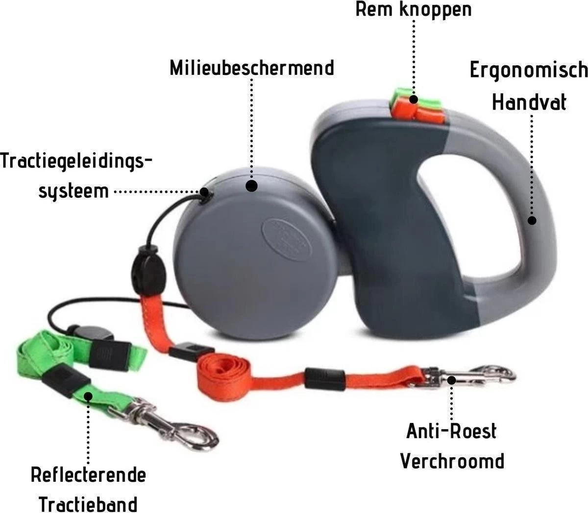 Merkloos Dubbele Hondenriem Voor Twee Honden - Grijs - Tot 22 Kg (per Hond) - 300 Cm - Afbeelding 9