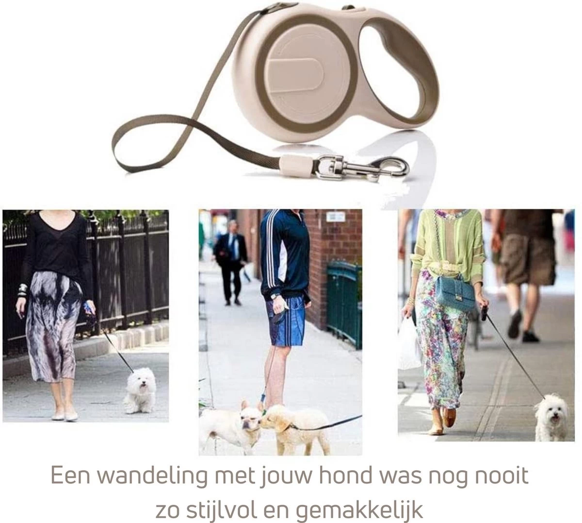 Hondenriem - Leiband Hond - Rollijn - 5 Meter - Beige - Riem Met Oprolsysteem - Hondenriem Flexi - Hondenlijn - Uitlaatriem - Afbeelding 5