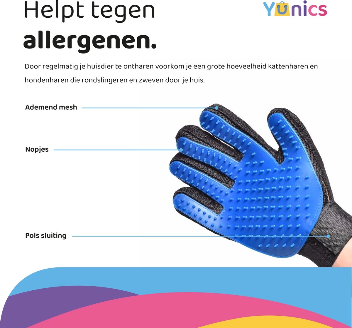YUNICS® Dieren Handschoen - Haarverwijderaar Voor Huisdieren - Kattenborstel - Hondenborstel - Hondenkam - Kattenhaarverwijderaar - Blauw - Afbeelding 2