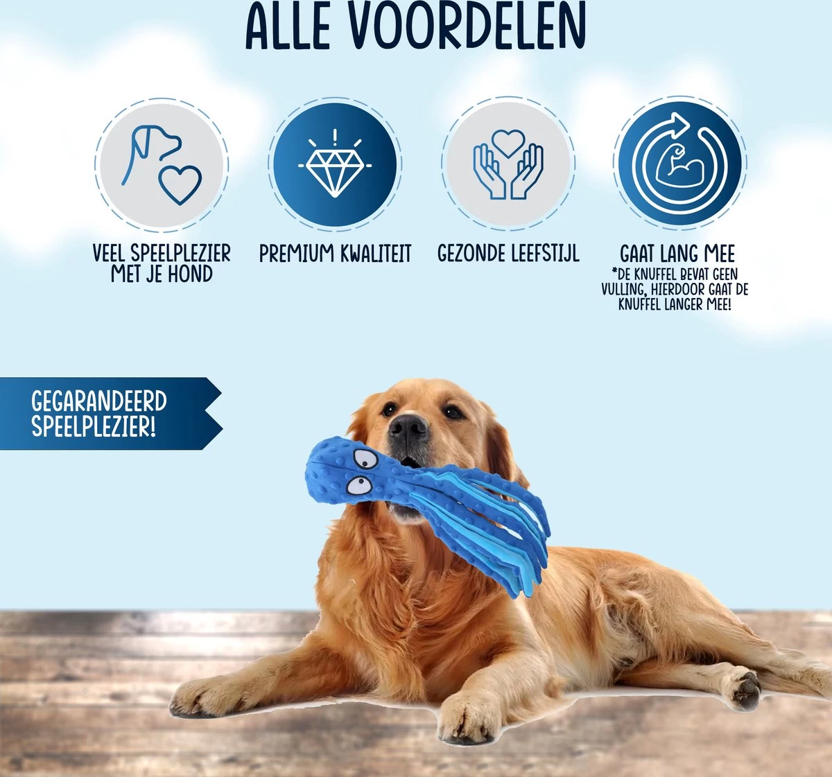 VEDIC® - Octopus Blauw Honden Knuffel - Piepspeelgoed - Geen Vulling - 32CM - Afbeelding 2