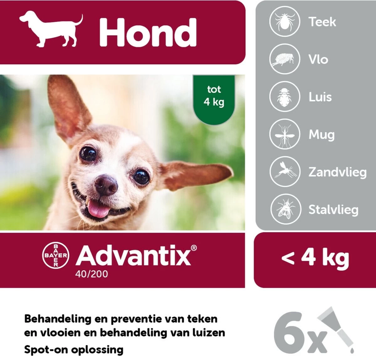 Bayer Advantix Vlooien & Teken Pipetten - Hond Tot 4Kg - 6 Stuks - Afbeelding 5