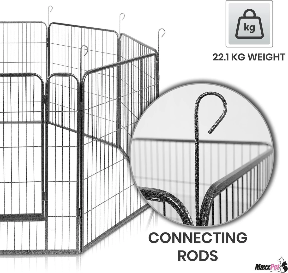 MaxxPet Puppyren - Hondenbench - Hondenren- Puppyren Met 8 Kennelpanelen - Staal -80 X 100 Cm Ø 210 Cm - Afbeelding 9