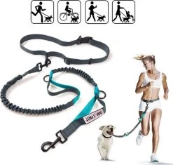 Oak's First Elastische En Diervriendelijke Looplijn Met Heupriem - Hondenriem - 150cm/210cm - Grijs