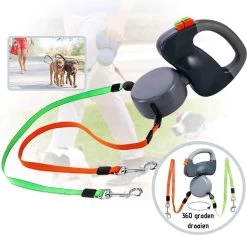 Merkloos Dubbele Hondenriem Voor Twee Honden - Grijs - Tot 22 Kg (per Hond) - 300 Cm