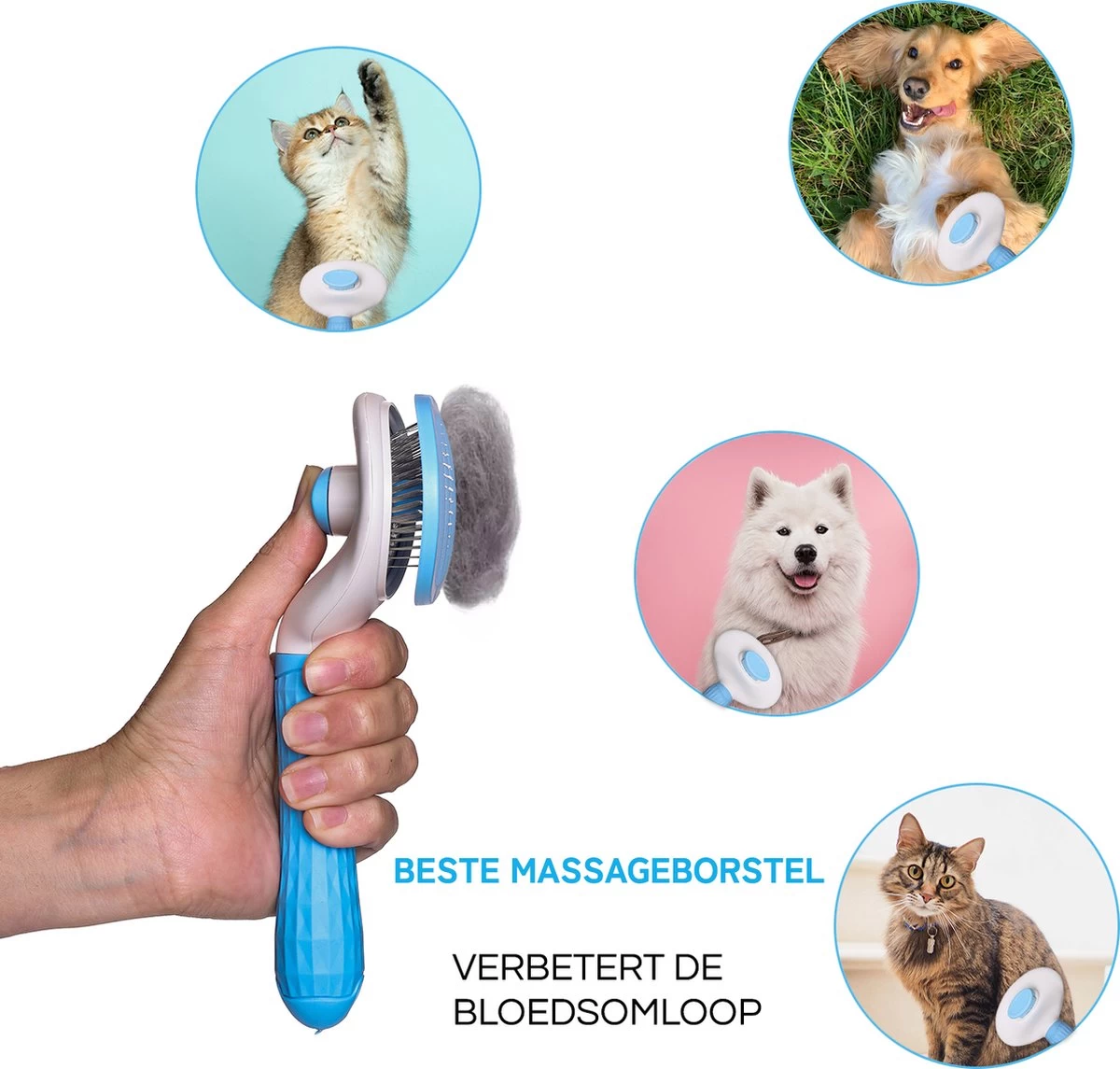 Lorell Pet Company Kattenborstel/Hondenborstel - Borstel Voor Langharig/kortharig -Hondenhaar En Kattenhaar Verwijderaar - Blauw - Afbeelding 5