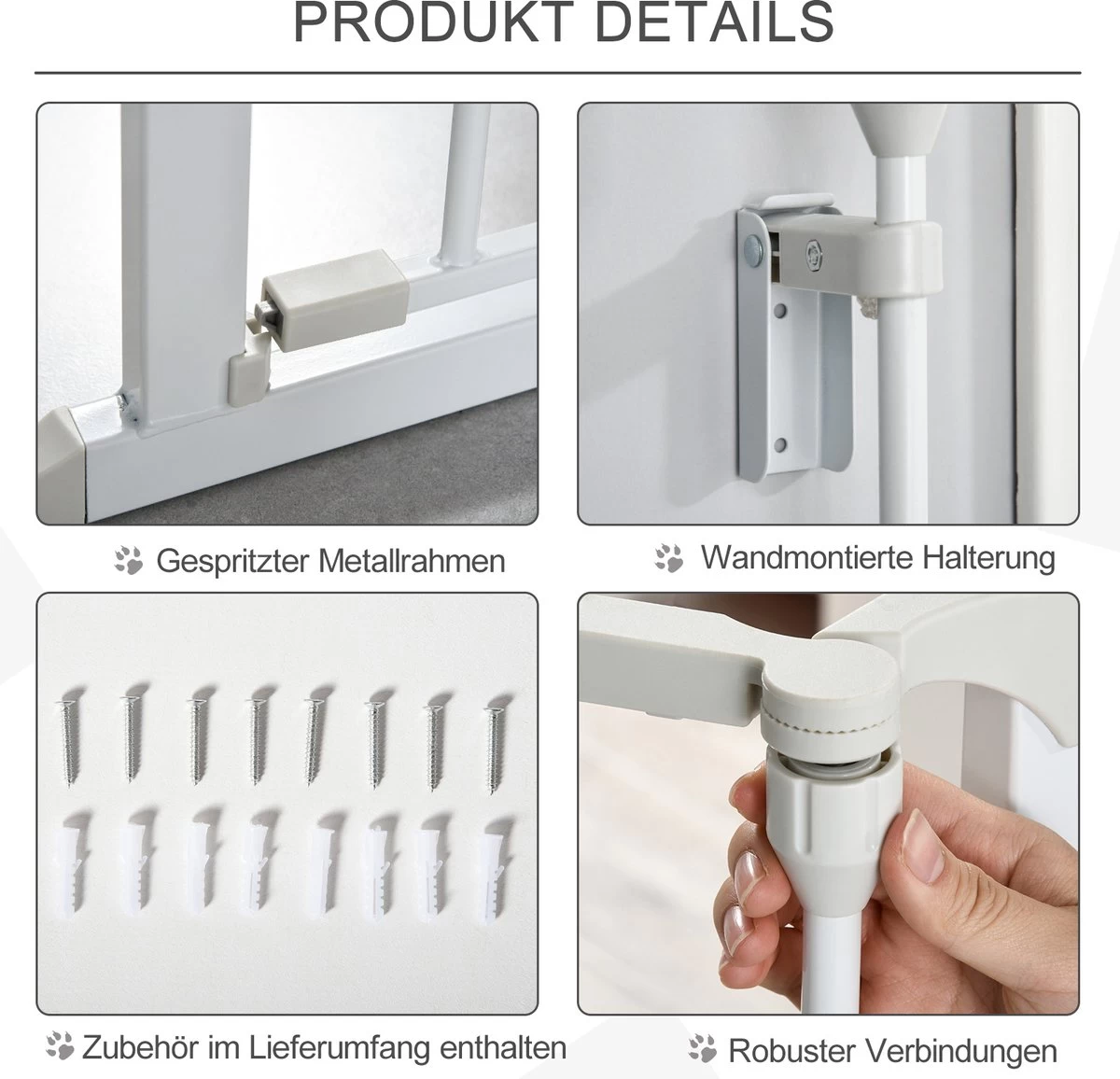 PawHut Afschermhek Voor Honden Veiligheidshek Hondenhek 3 Elementen Kunststof Wit D06-100V01 - Afbeelding 8
