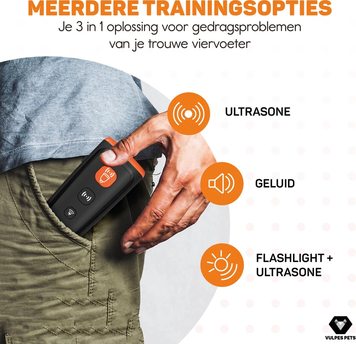 Vulpes Pets® Ultrasone Anti Blaf Apparaat – 3-in-1 Anti Blaf Apparaat Pro - Diervriendelijk & Zonder Schok - Alternatief Anti Blafband - Voor Kleine & Grote Honden - Audio - Flashlight - USB-Oplaadbaar - Afbeelding 3
