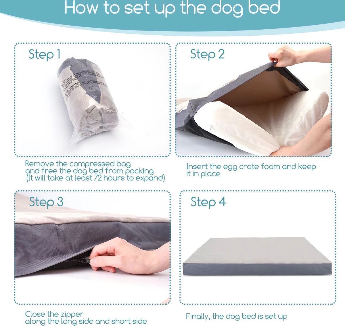 Nobleza Orthopedische Hondenkussen Wasbaar - Hondenbed - Maat S: 60 X 40 X 8 Cm - Grijs - Afbeelding 2