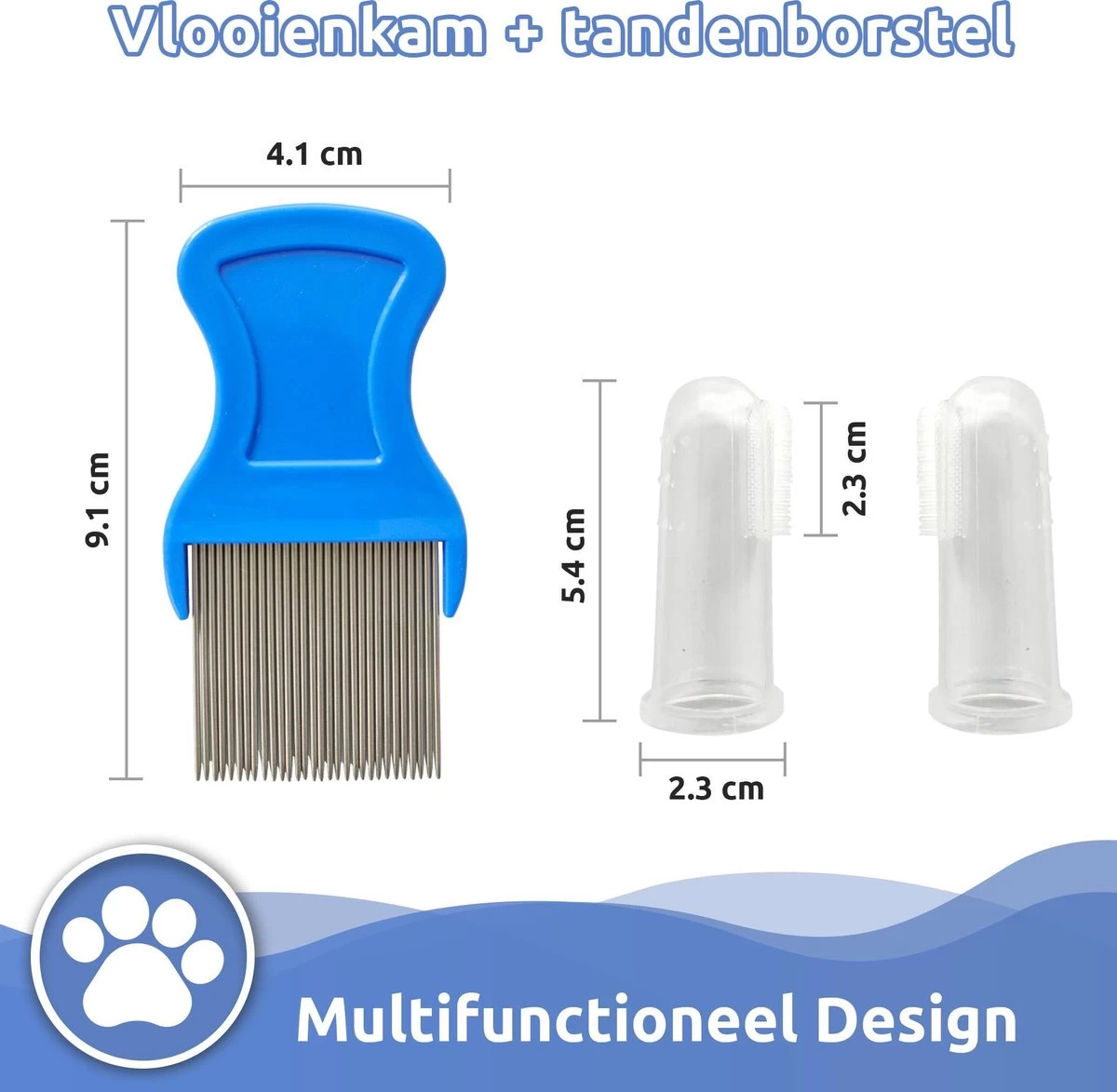 TwinQ Vachtverzorgingsset Hond/kat - Professionele 2-zijdige Ondervacht Kam - Klittenkam Voor Honden En Katten - Verwijderd Klitten En Voorkomt Haaruitval - Incl. Vlooienkam En Tandenborstel - Afbeelding 2