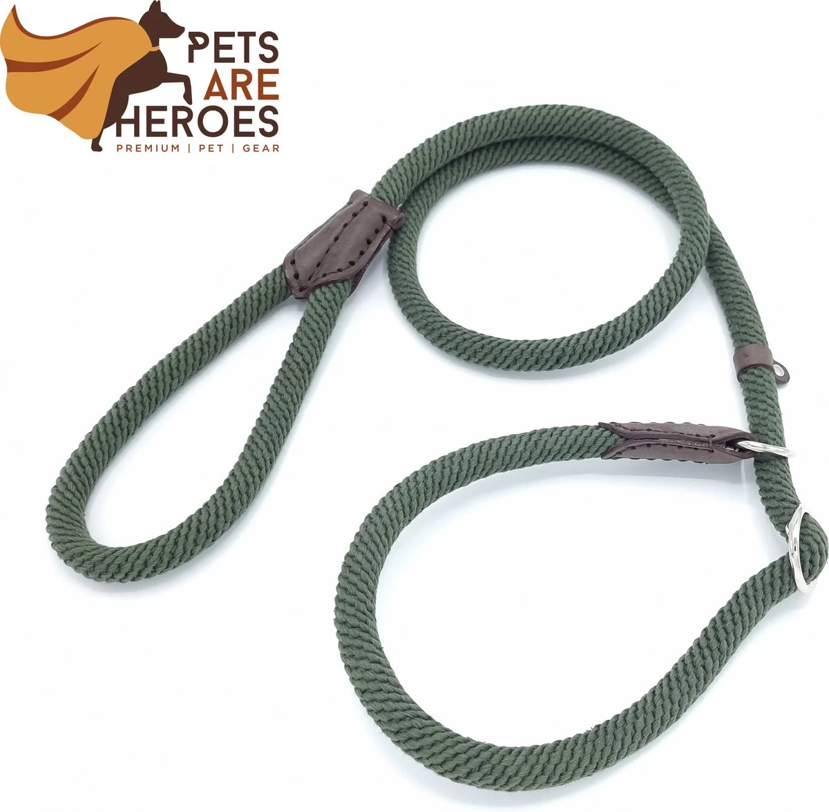 Sliplijn Met Stop - 1.2 Meter - Groen - Verstevigd - Roestvrij Staal - Verstelbaar - Hondenriem - Trainingslijn Voor Honden - Touw - Touwlijn - Lijn - Made In Portugal - Afbeelding 2