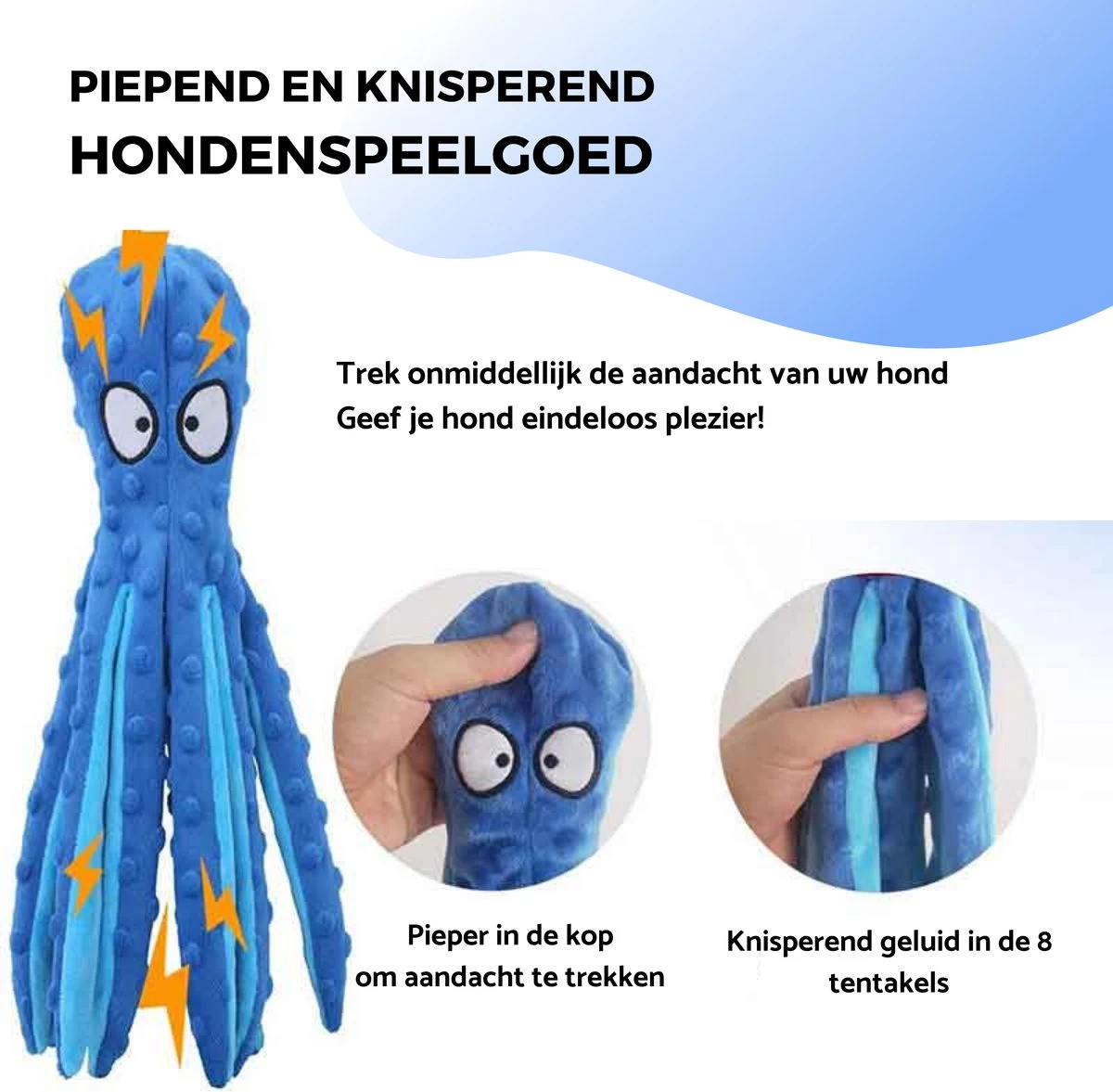 VEDIC® - Octopus Honden Knuffel Set Van 4 - Piepspeelgoed - Geen Vulling - 32CM - Groen/Blauw/Oranje/Roze - Afbeelding 2