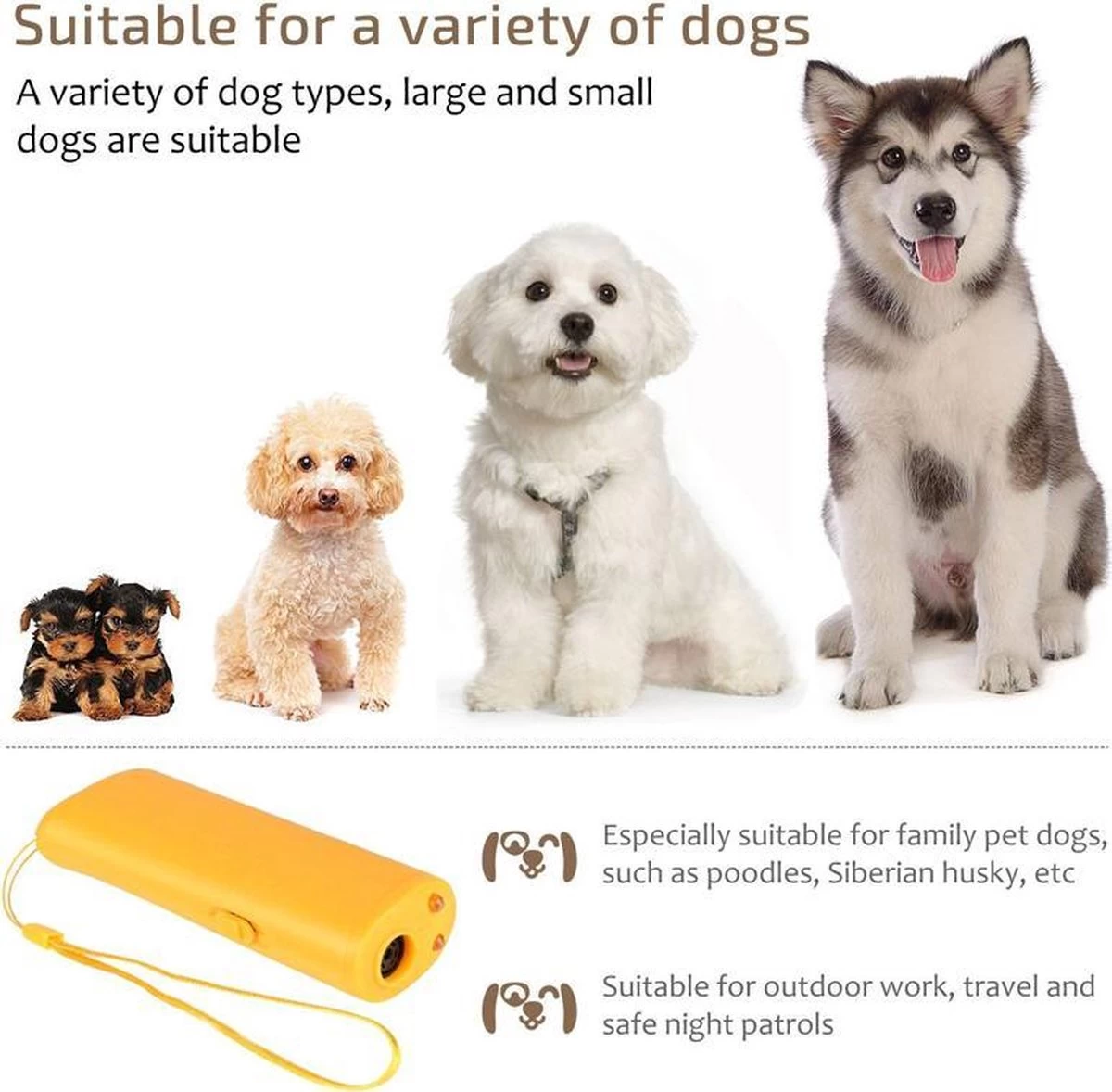 Merkloos Diervriendelijke Ultrasone Anti-Blaf Apparaat - Effectieve Hondentrainer - Anti Blaf Middel - Ultrasone Hondentrainer - Honden Clickertraining - Trainingshulp - Afbeelding 3