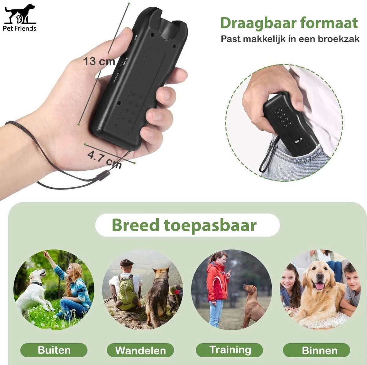 PetFriends Diervriendelijk Ultrasoon Anti Blaf Apparaat Voor Honden - Zonder Schok - Anti Blafband Alternatief - Incl. Batterij - Afbeelding 3
