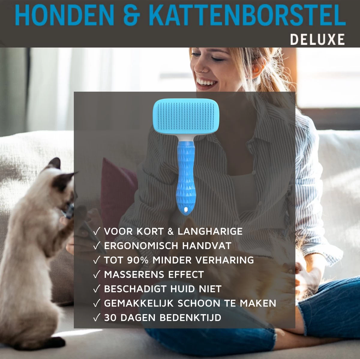 Professionele Kattenborstel/Hondenborstel + BONUS - Bovenvacht | Ondervacht - Langharige | Kortharige - Haarverwijderaar Voor Huisdieren - Kattenkam - Hondenkam - Afbeelding 4