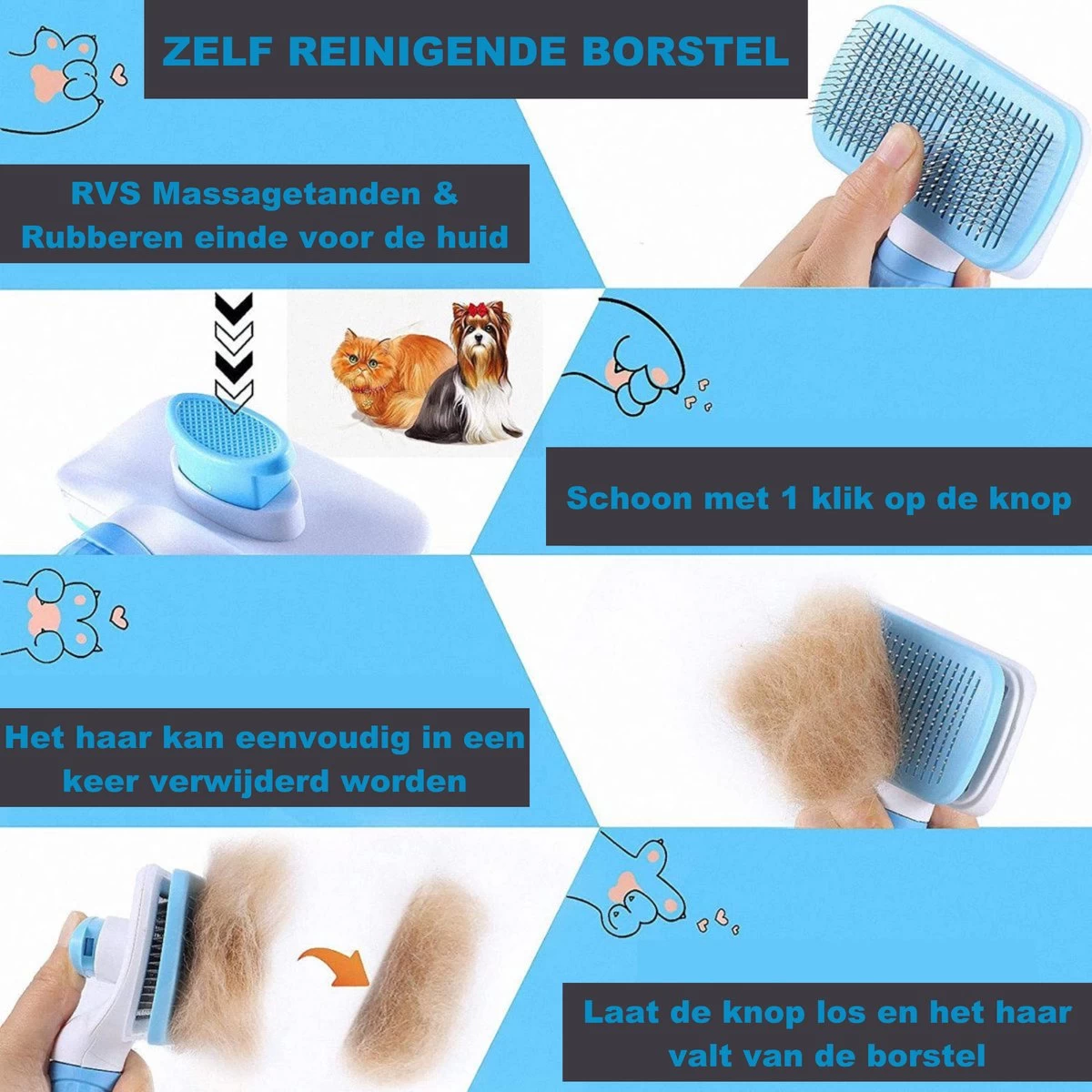 Professionele Kattenborstel/Hondenborstel + BONUS - Bovenvacht | Ondervacht - Langharige | Kortharige - Haarverwijderaar Voor Huisdieren - Kattenkam - Hondenkam - Afbeelding 11
