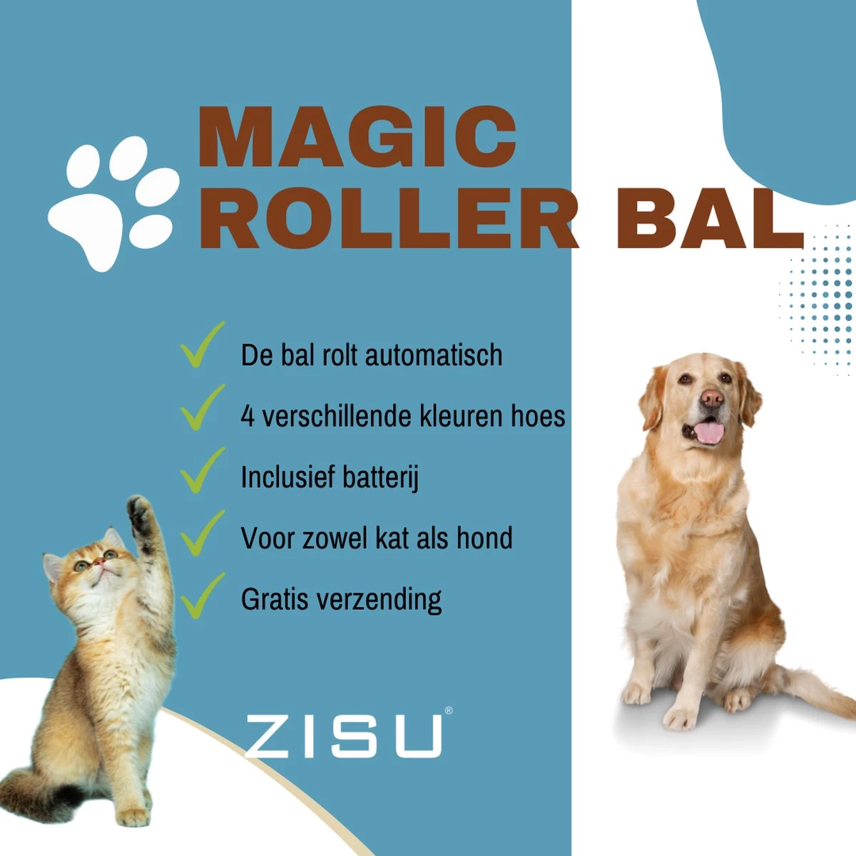 Merkloos Magic Roller Ball – Honden Speelgoed – Kattenspeeltjes - Honden Speeltjes - Kattenspeelgoed - INCLUSIEF BATTERIJ - Afbeelding 2