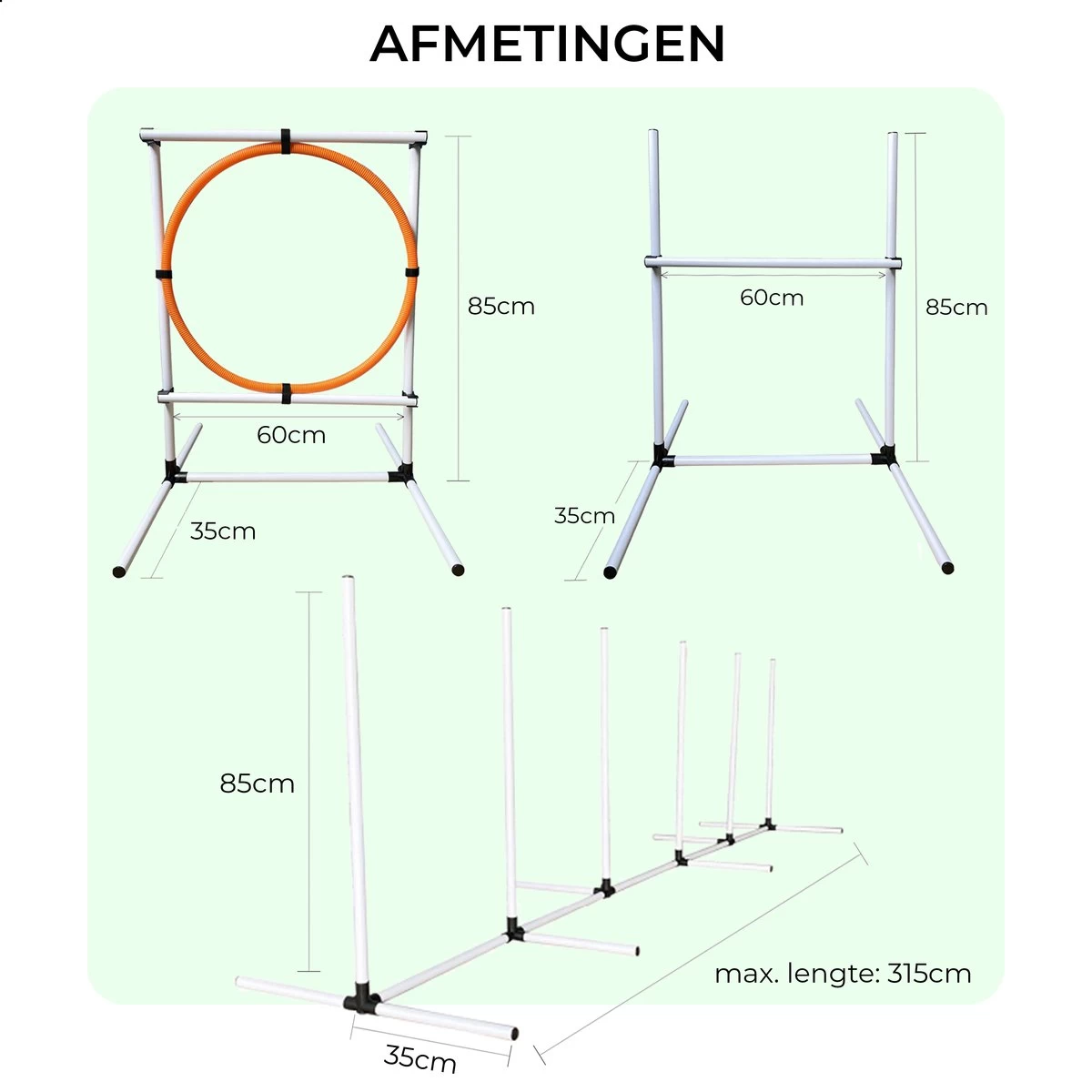 AYOO Agility Voor De Hond - Honden Training - Honden Behendigheid Set - Hondenparcours - Training Huisdieren - Honden Agility Set - Slalom - Horde - Draagzak - Agility Set - Oranje - Wit - GRATIS Speeltouw - Afbeelding 4