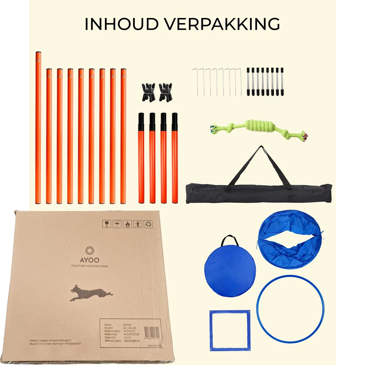 AYOO Agility Voor De Hond - Honden Agility Set - Honden Training - Honden Behendigheid Set - Honden Parcours - Training Huisdieren - Tunnel - Slalom - Horde - Draagzak - 21 Delig - GRATIS Speeltouw - Afbeelding 6