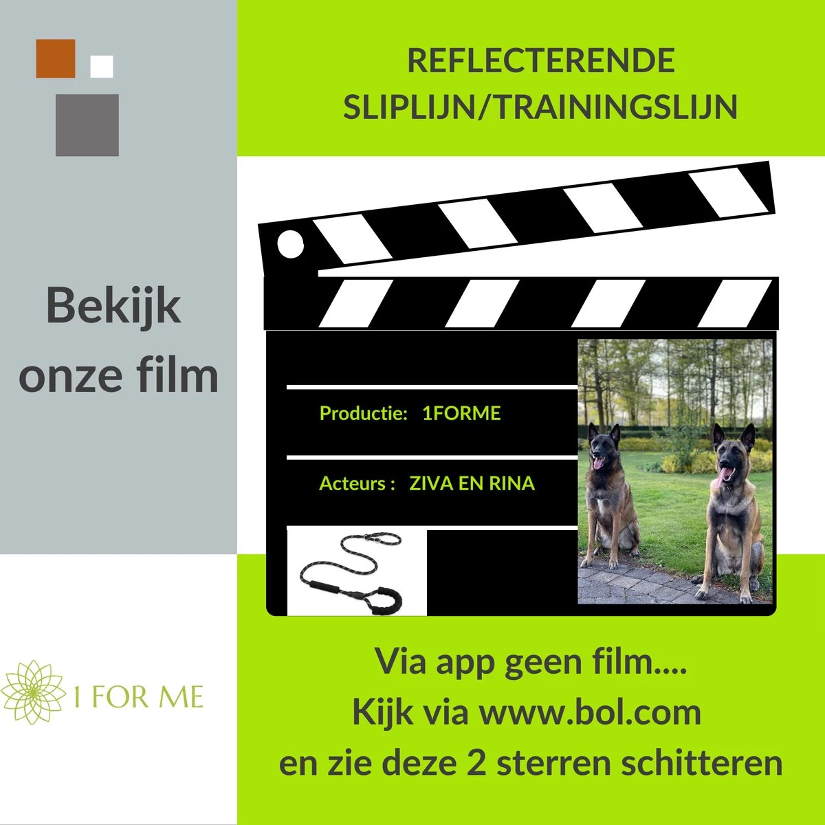 1FORME Hondenriem 15-25kg - Sliplijn Hond REFLECTEREND 2m, 1cm Ø - Jachtlijn 2 Ergonomische Handvaten - Dubbel Stop - Afbeelding 2