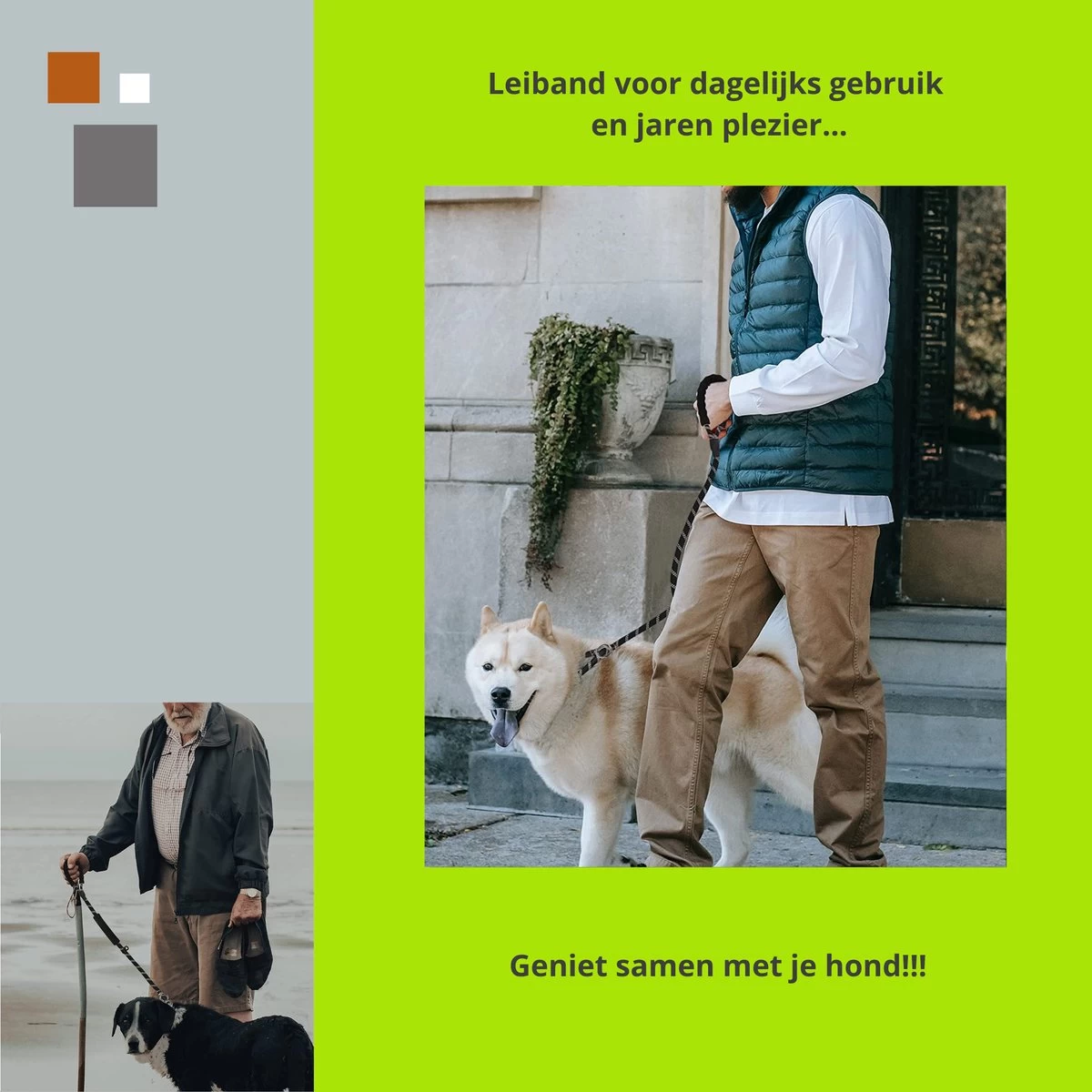 1FORME Hondenriem 15-25kg - Sliplijn Hond REFLECTEREND 2m, 1cm Ø - Jachtlijn 2 Ergonomische Handvaten - Dubbel Stop - Afbeelding 4