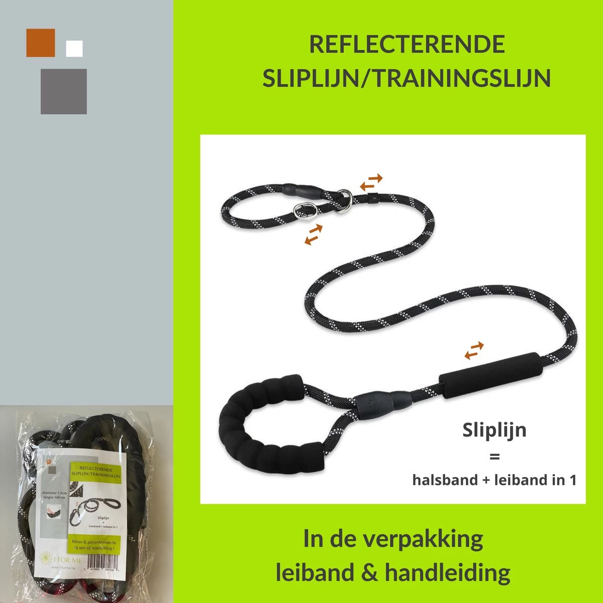 1FORME Hondenriem 15-25kg - Sliplijn Hond REFLECTEREND 2m, 1cm Ø - Jachtlijn 2 Ergonomische Handvaten - Dubbel Stop - Afbeelding 8