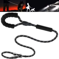 1FORME Hondenriem 15-30kg - Sliplijn Hond REFLECTEREND 2m, Ø 1.2cm - Jachtlijn 2 Ergonomische Handvaten - Dubbel Stop