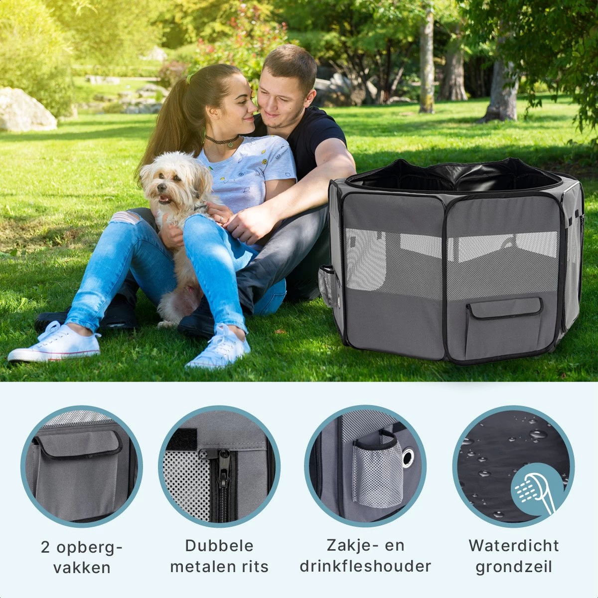 Puppyren - Hondenren - Opvouwbaar - Ook Geschikt Voor Katten En Knaagdieren - Maat M - Grijs - (ØxH) 91x52 Cm - Afbeelding 3