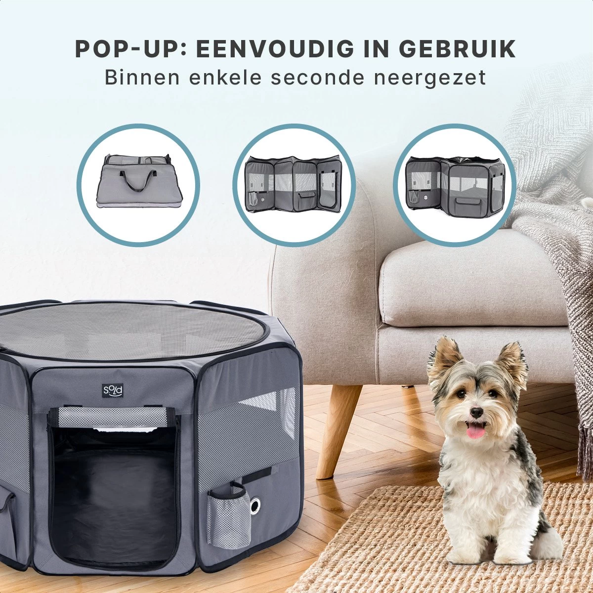 Puppyren - Hondenren - Opvouwbaar - Ook Geschikt Voor Katten En Knaagdieren - Maat M - Grijs - (ØxH) 91x52 Cm - Afbeelding 5