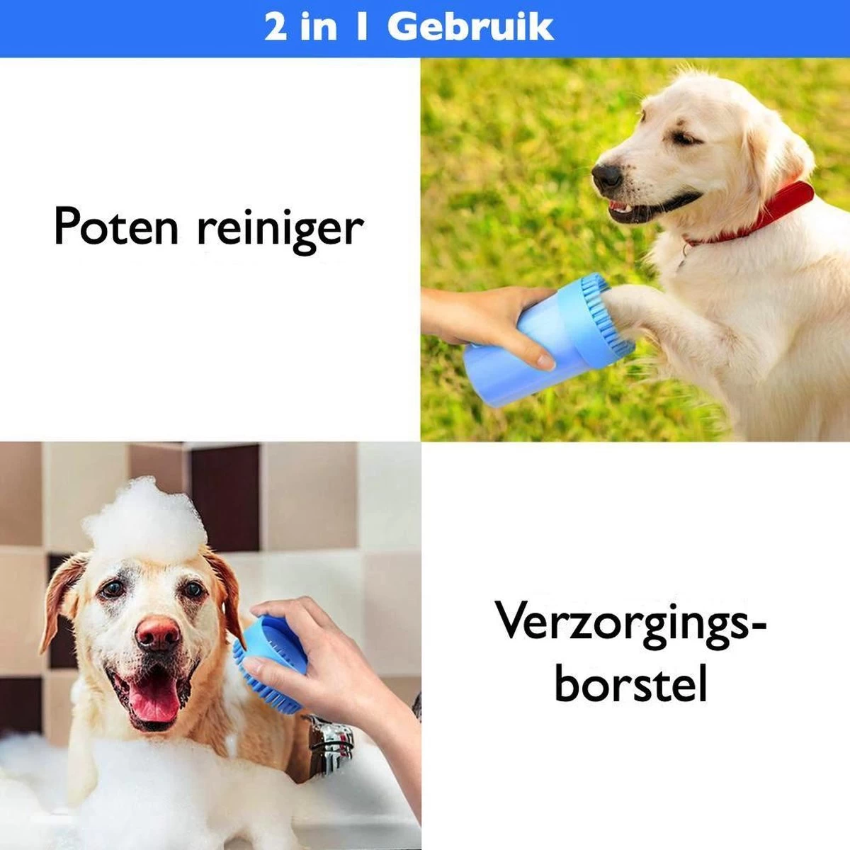 Merkloos 2 In 1 Hondenpoten Reiniger - Hondenborstel - Borstel Hond / Kat - Hondenpoot Reiniger - Huisdier Poot Wassen - Borstel - Hondenverzorging - Verzorging Hond - Honden Wassen - Schoonmaak Borstel - Kattenborstel - Afbeelding 3