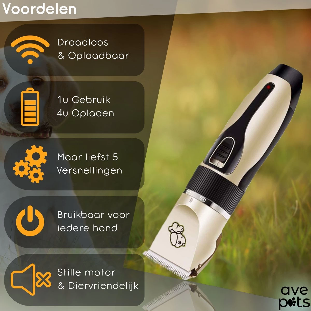 AVE Pets® Complete Hondentondeuse Set - Draadloos Tondeuse - Scheerapparaat Voor Je Hond Of Kat - Huisdier Trimmer - Professionele Dierentondeuse - Dieren Verzorging - Afbeelding 9