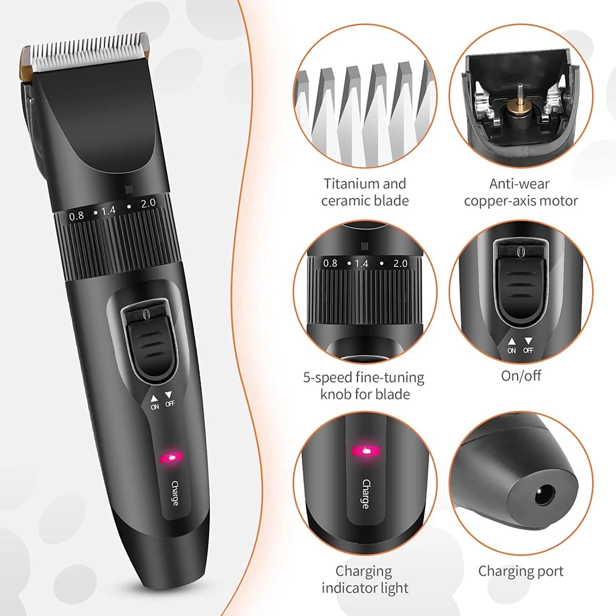 Merkloos Hondentondeuse, Hundeschermaschine / Dog Clippers - Dierenhaartrimmer, Hondentondeuse Kit Hond Verzorging - Afbeelding 2