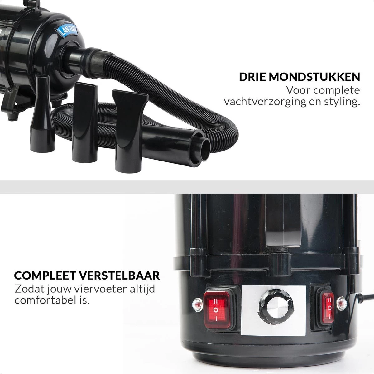 Hondenföhn/Waterblazer - Verstelbare Vermogen Standen (500W Tot 2400W) En Verstelbare Temperatuur - Zwart - Afbeelding 7