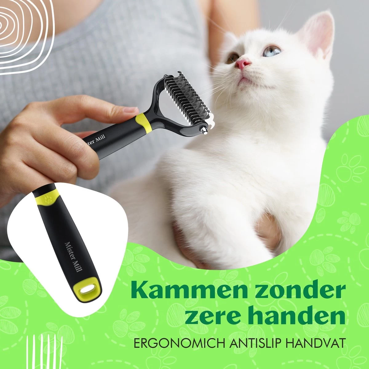 Mister Mill Professionele 2-Zijdige Ondervacht Kam Voor Hond En Kat – Honden/Kattenborstel – Klittenkam – 9,5 Cm. - Afbeelding 5