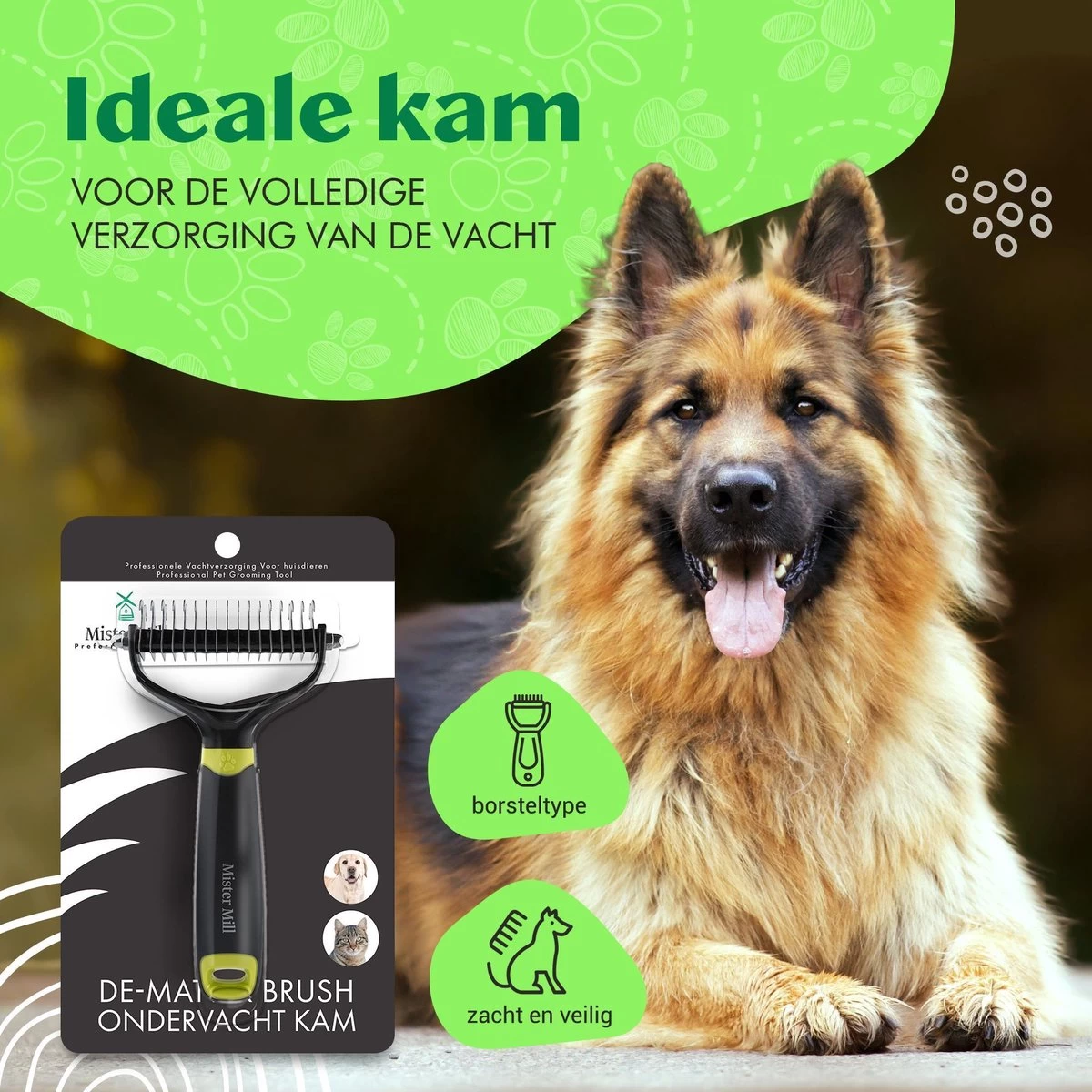 Mister Mill Professionele 2-Zijdige Ondervacht Kam Voor Hond En Kat – Honden/Kattenborstel – Klittenkam – 9,5 Cm. - Afbeelding 7