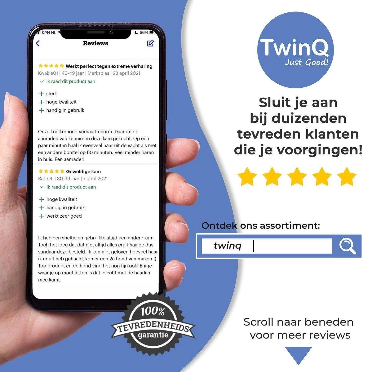 TwinQ Vachtverzorgingsset Hond/kat - Professionele 2-zijdige Ondervacht Kam - Klittenkam Voor Honden En Katten - Verwijderd Klitten En Voorkomt Haaruitval - Incl. Vlooienkam En Tandenborstel - Afbeelding 9