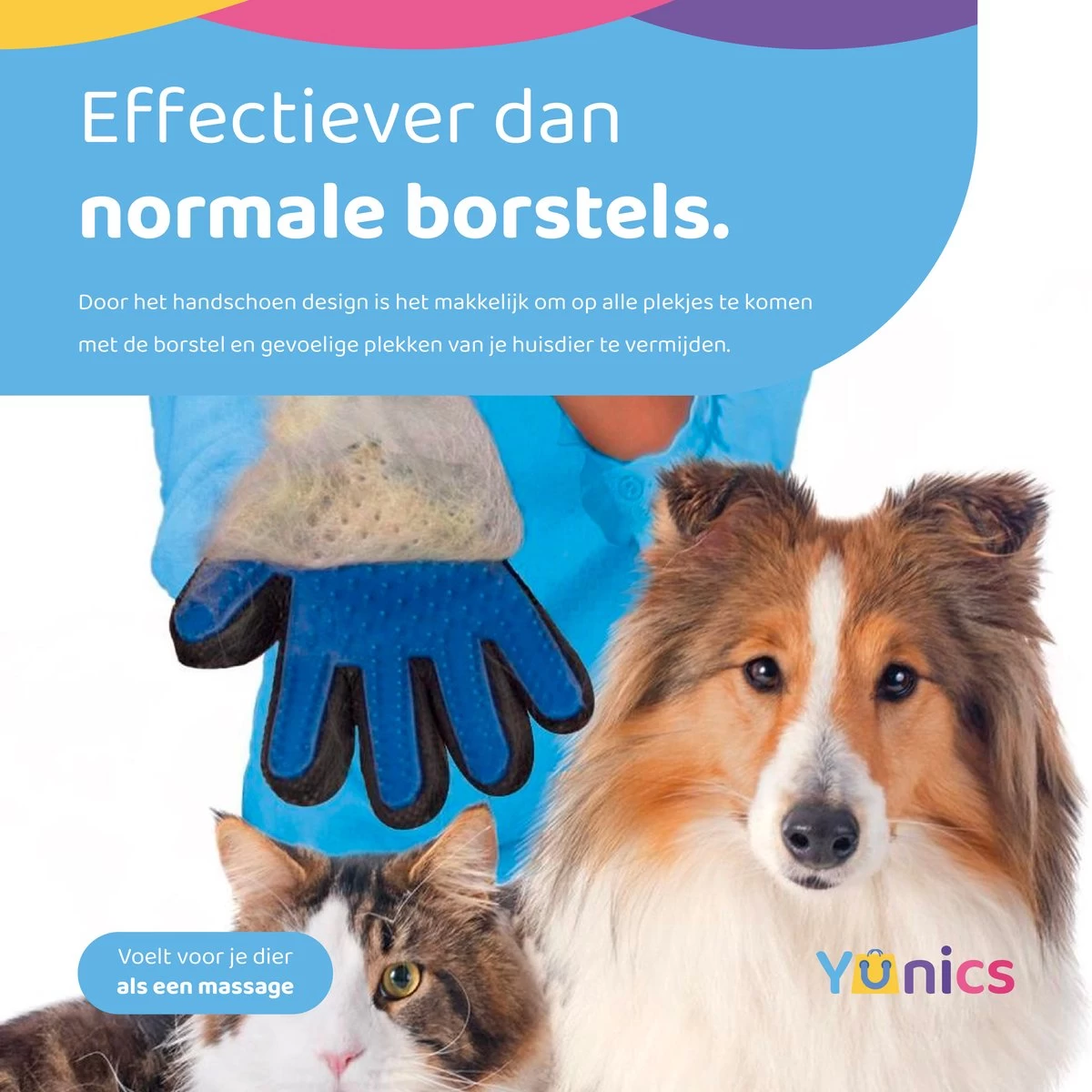 YUNICS® Dieren Handschoen - Haarverwijderaar Voor Huisdieren - Kattenborstel - Hondenborstel - Hondenkam - Kattenhaarverwijderaar - Blauw - Afbeelding 3