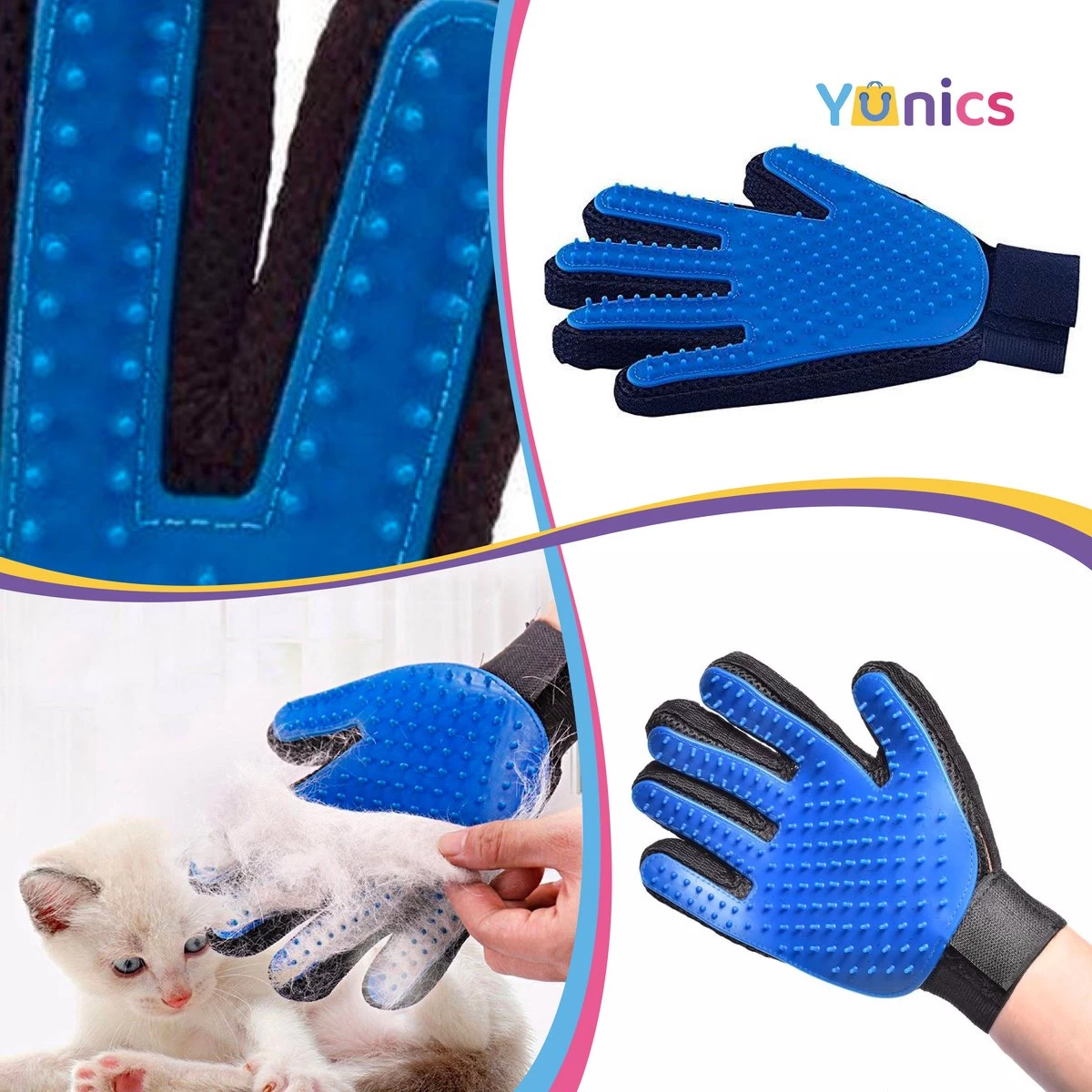 YUNICS® Dieren Handschoen - Haarverwijderaar Voor Huisdieren - Kattenborstel - Hondenborstel - Hondenkam - Kattenhaarverwijderaar - Blauw - Afbeelding 4