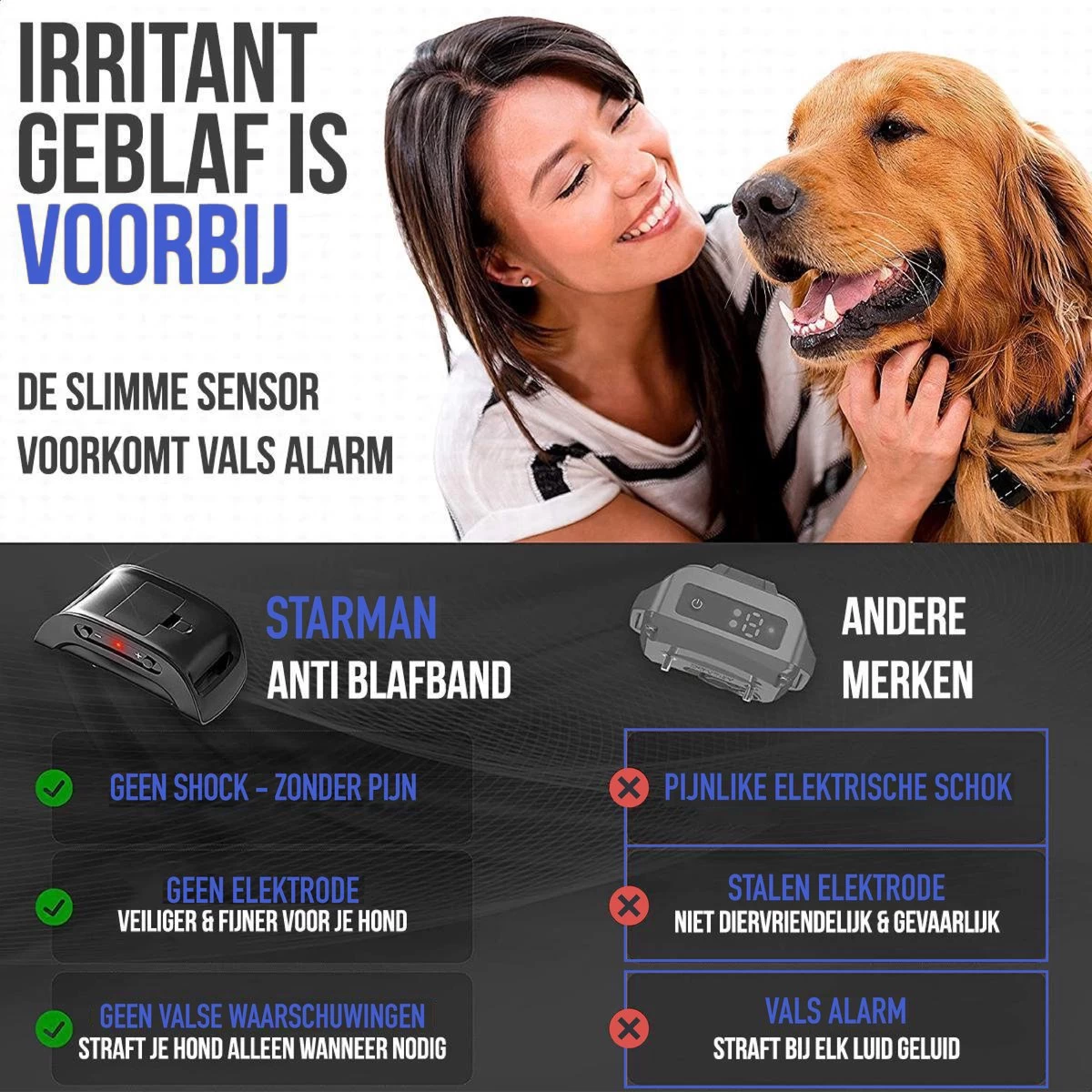 STARMAN Anti Blafband Voor Honden - 3-60KG - Diervriendelijk - Zonder Schok - Vibratie En Audio - Anti Blaf Band - Afbeelding 7