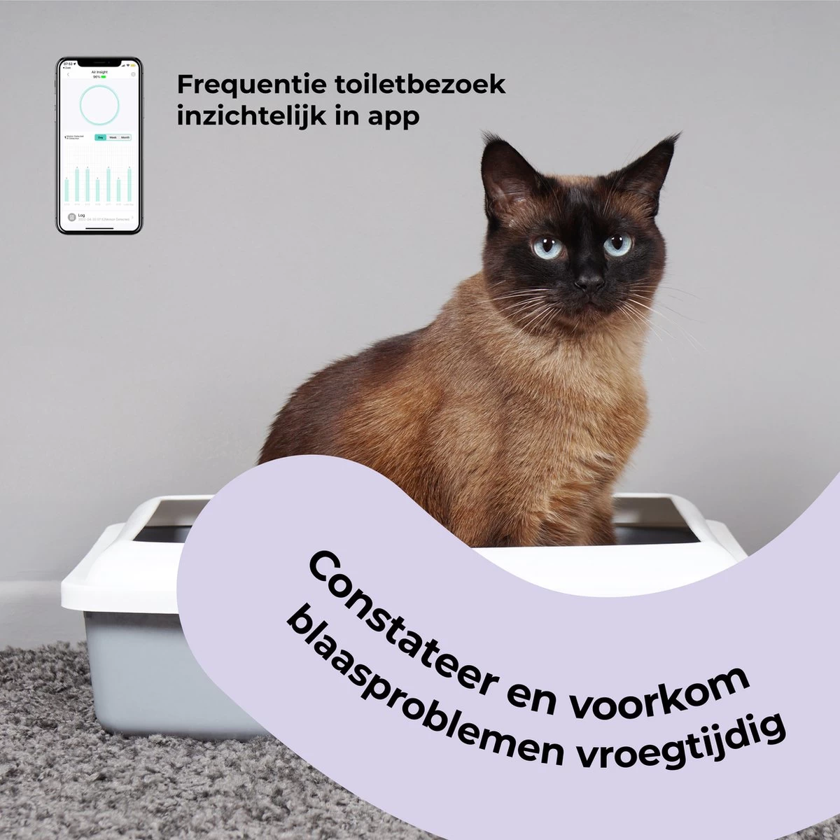 Pettadore Air Insight - Kattenbak Geurverdrijver & Teller - Actieve Zuurstof En Ionen - Oplaadbaar - Met App - Afbeelding 5