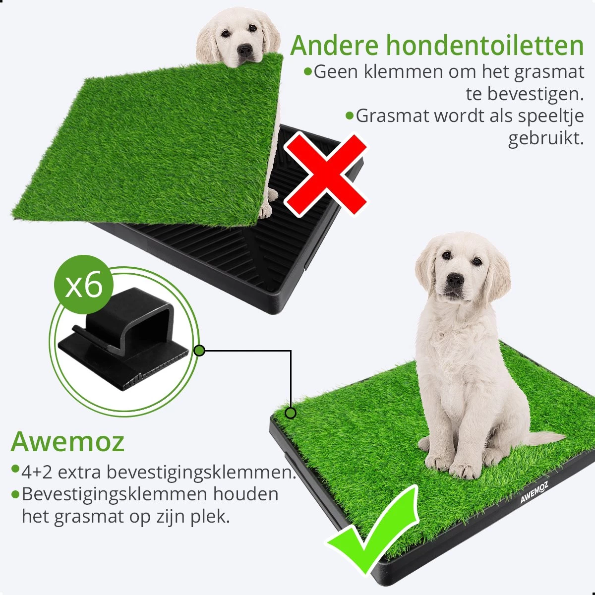 AWEMOZ Hondentoilet Kunstgras - Met 2 Matten En Opvangbak - 64x52x7,5cm - Puppy Pads - Zindelijkheidstraining Hond - Training Pads - Indoor / Outdoor Honden Toilet - Afbeelding 6
